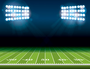 American Football Field with Stadium Lights
