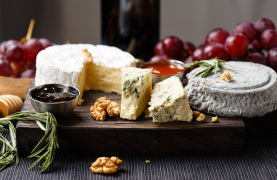Cheese plate  served with wine, jam and honey