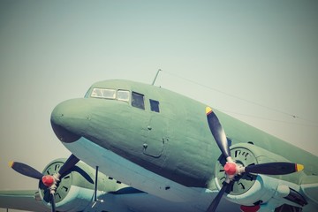 closeup part retro plane with propellers