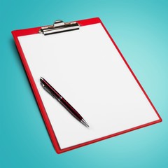 Clipboard, Pen, Paper.
