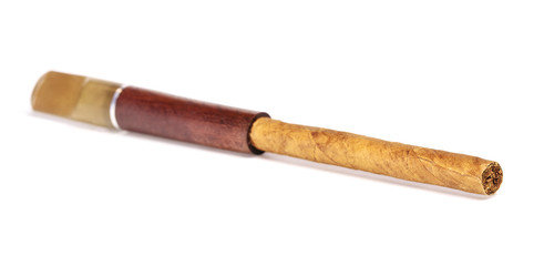 Cigar With a Wooden Mouthpiece