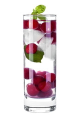 iced drink with cherry and mint isolated on white background