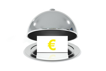 opened silver cloche with white sign euro symbol