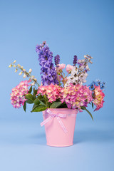 Naklejka na ściany i meble mixed colorful bouquet on blue background