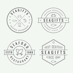 Set of vintage seafood restaurant logo, emblem and badge