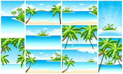 Fototapeta na wymiar Set of Tropical Backgrounds with Seaside
