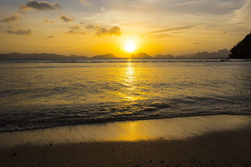 sunset in the Philippines in the area of El Nido