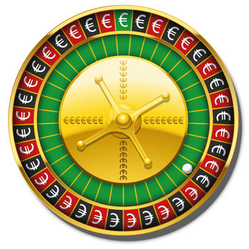 Roulette wheel with euro symbols instead of numbers. Isolated vector illustration on white background.