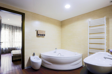 Fototapeta na wymiar Private bathroom with Jacuzzi tub