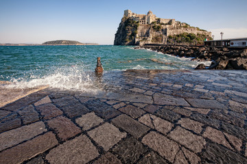 Ischia (Napoli) - Ischia Ponte, il Castello Aragonese durante una mareggiata