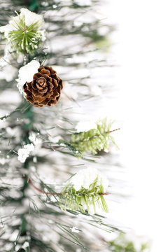 Imitation Christmas Tree, Pinecone & Snow as holiday design element. 