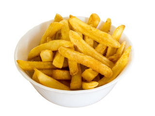 Pommes frites in einer Schale, freigestellt