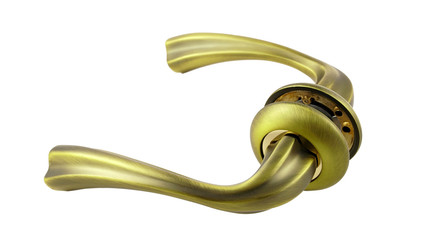 Door handle in gold on a white background 