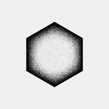 Abstract geometric shape, polygon, hex badge with film grain, grunge texture and light background for logo, design concepts, banners, posters, web, presentations and prints. Vector illustration.