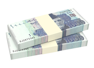 Pakistan money isolated on white background. Computer generated 3D photo rendering.