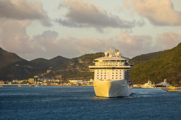 Cruise ship leaving port, Great Bay, St. Martin, Caribbean