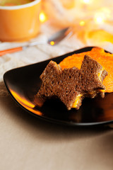 Halloween Grilled Cheese Sandwiches in the shape of a bat and pumpkin. 