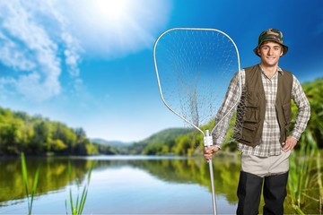 Fisherman, Fishing, Isolated.