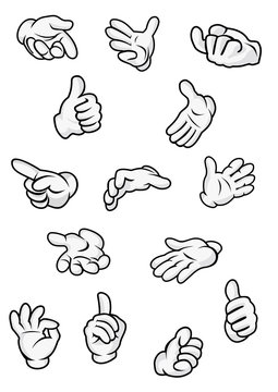 Cartoon hand and fingers signs and gestures