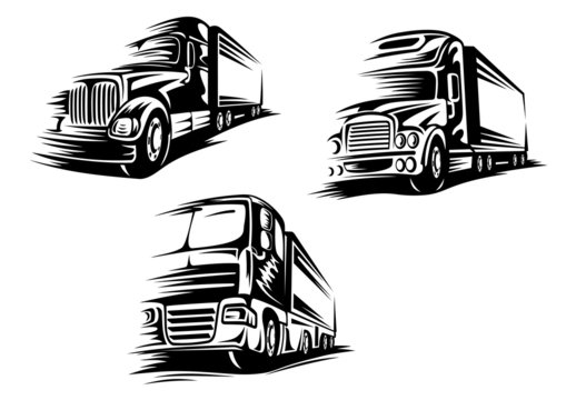 Outlined trucks, lorries with motion trails