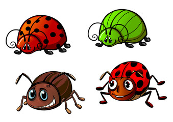 Ladybugs, glowworm, colorado beetle cartoon characters