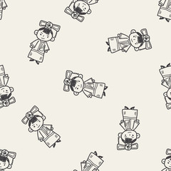 Chinese woman doodle seamless pattern background