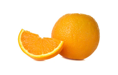 whole and sliced orange on white background