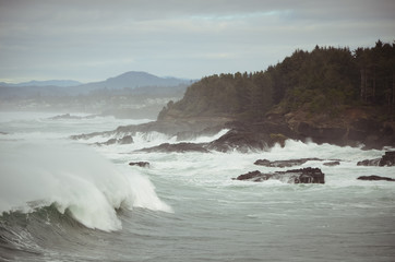 Waves crashing along the Oregon coast