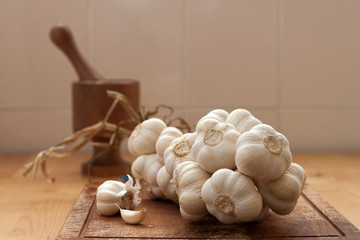 Onion and Mortar on a cutting board