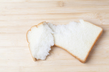 Slice of white bread isolated on white background.