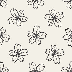 Cherry blossoms doodle seamless pattern background
