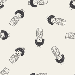 Japanese doll doodle seamless pattern background - 85292074