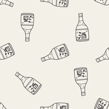 Sake Doodle Seamless Pattern Background