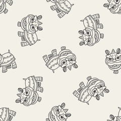Chinese New Year; The dragon and lion dancing head doodle seamless pattern background