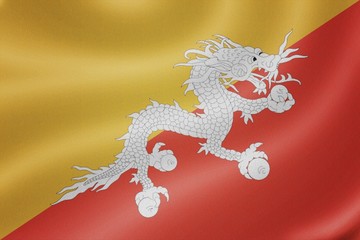 Bhutan flag on the fabric texture background