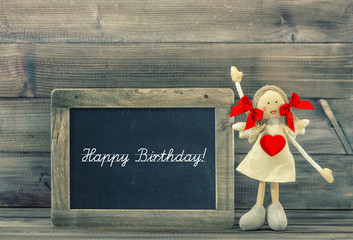 Cute doll with Red Heart. Lovely Birthday decoration. Holidays c © LiliGraphie