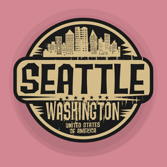 Stamp or label with name of Seatle, Washington
