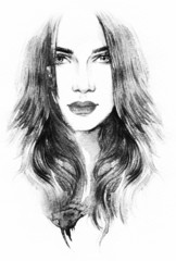 Woman face. Hand painted fashion illustration