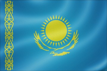 Kazakhstan flag on the fabric texture background