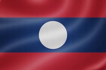 Laos flag on the fabric texture background