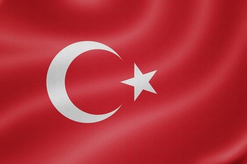 Turkey flag on the fabric texture background