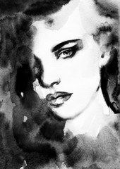 Woman face. Hand painted fashion illustration