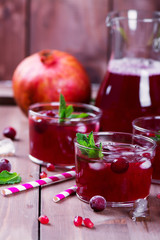 Cranberry and pomegranate cocktail with mint garnish