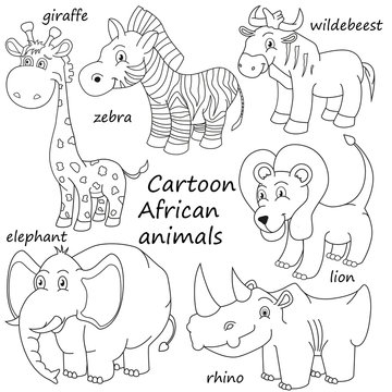 Cartoon outline African animals
