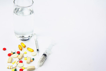 Assorted pills copy space