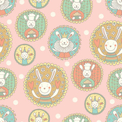 Cute vector seamless pattern with rabbit.