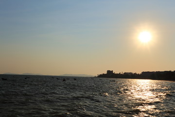 Rocky beach and sunset