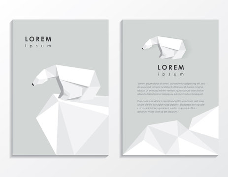 creative trendy low polygon style brochure template with polar bear vector illustration- modern triangular geometric design- arctic wildlife theme