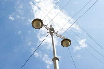 street light against the blue sky