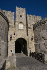 Fototapeta premium D'Amboise Gate, below the Palace of the Grand Master, one of the 11 gates to access the old city (medieval town) of Rhodes. Greece